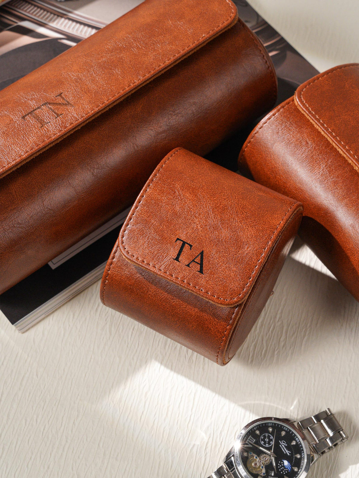 Personalized Leather Watch Box, Custom Watch Storage Case, Travel Watch Organizer for Men, Gift for Dad Husband Groomsmen, Anniversary Gift