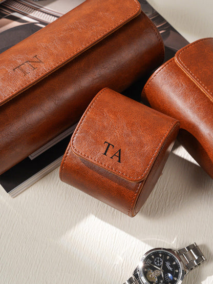 Personalized Leather Watch Box, Custom Watch Storage Case, Travel Watch Organizer for Men, Gift for Dad Husband Groomsmen, Anniversary Gift