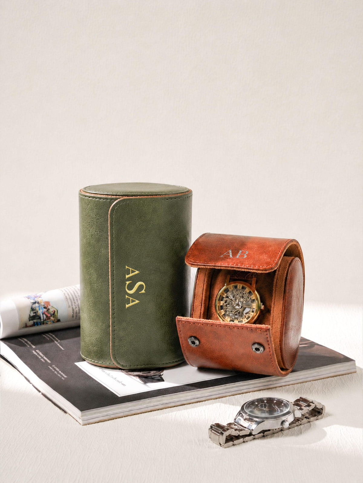 Personalized Leather Watch Box, Custom Watch Storage Case, Travel Watch Organizer for Men, Gift for Dad Husband Groomsmen, Anniversary Gift
