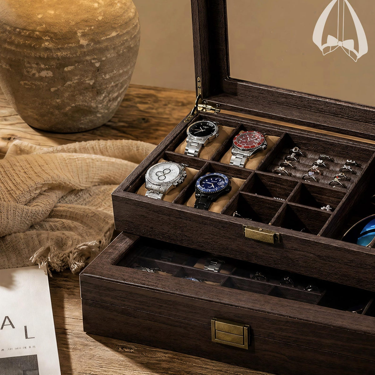Personalized Mens Watch Storage Box For Groomsmen Proposal Gift, With Sunglasses Jewelry Organizer, Wedding Bachelor Party Gift For Men