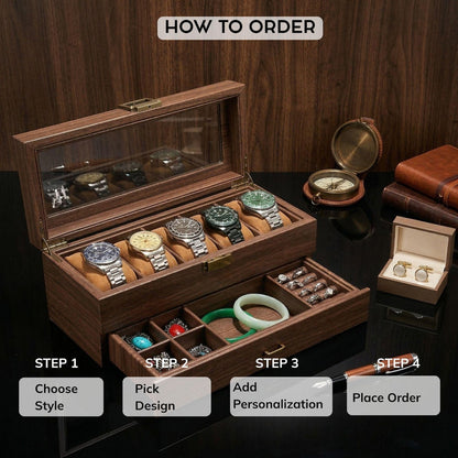 Personalized Watch Box for Men, Engraved Wooden Watch Case, Custom Gift for Him, Groomsmen Watch Organizer, Father's Day Gift