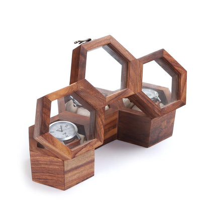 Rosewood Watch Box, Honeycomb Glass Lid Watch Organizer, Luxury Wooden Storage Case Handmade