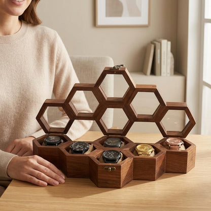 Honeycomb Wooden Watch Box | Handcrafted Hexagon Organizer