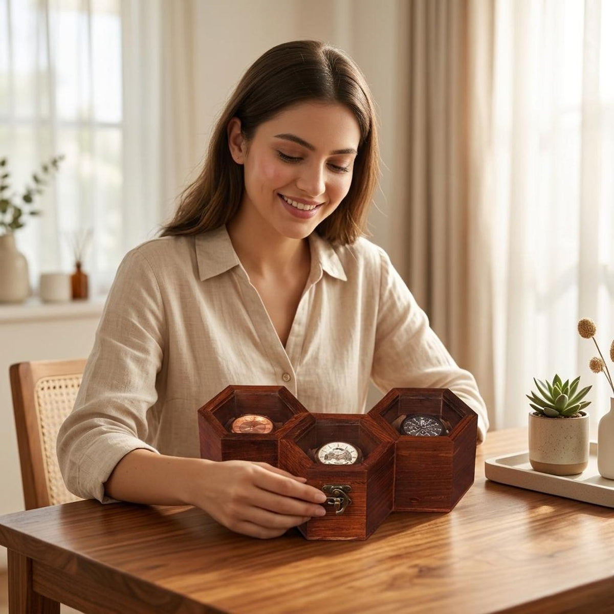 Honeycomb Wooden Watch Box | Handcrafted Hexagon Organizer