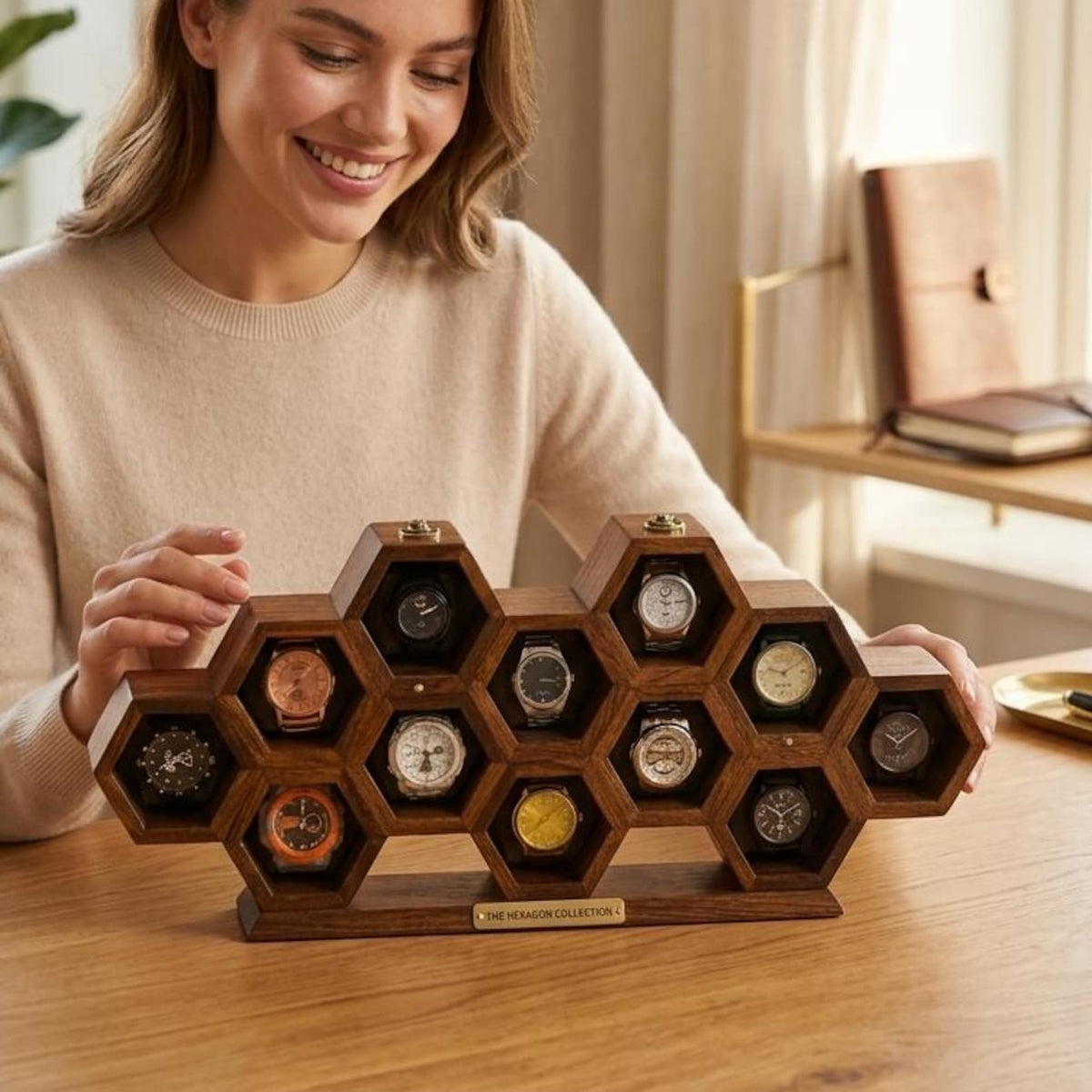 Honeycomb Wooden Watch Box | Handcrafted Hexagon Organizer