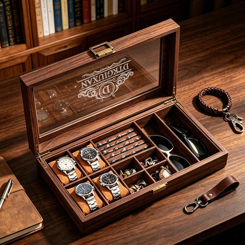 Engraved Leather Jewelry Box for Men,Jewelry Case Holder,Custom Leather Watch Case,Birthday Gift, 1st Anniversary Gift For Him,Men's Gift
