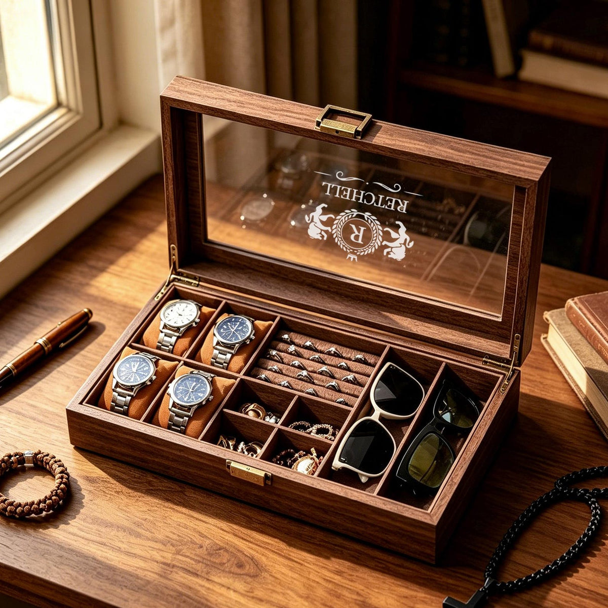 Engraved Leather Jewelry Box for Men,Jewelry Case Holder,Custom Leather Watch Case,Birthday Gift, 1st Anniversary Gift For Him,Men's Gift