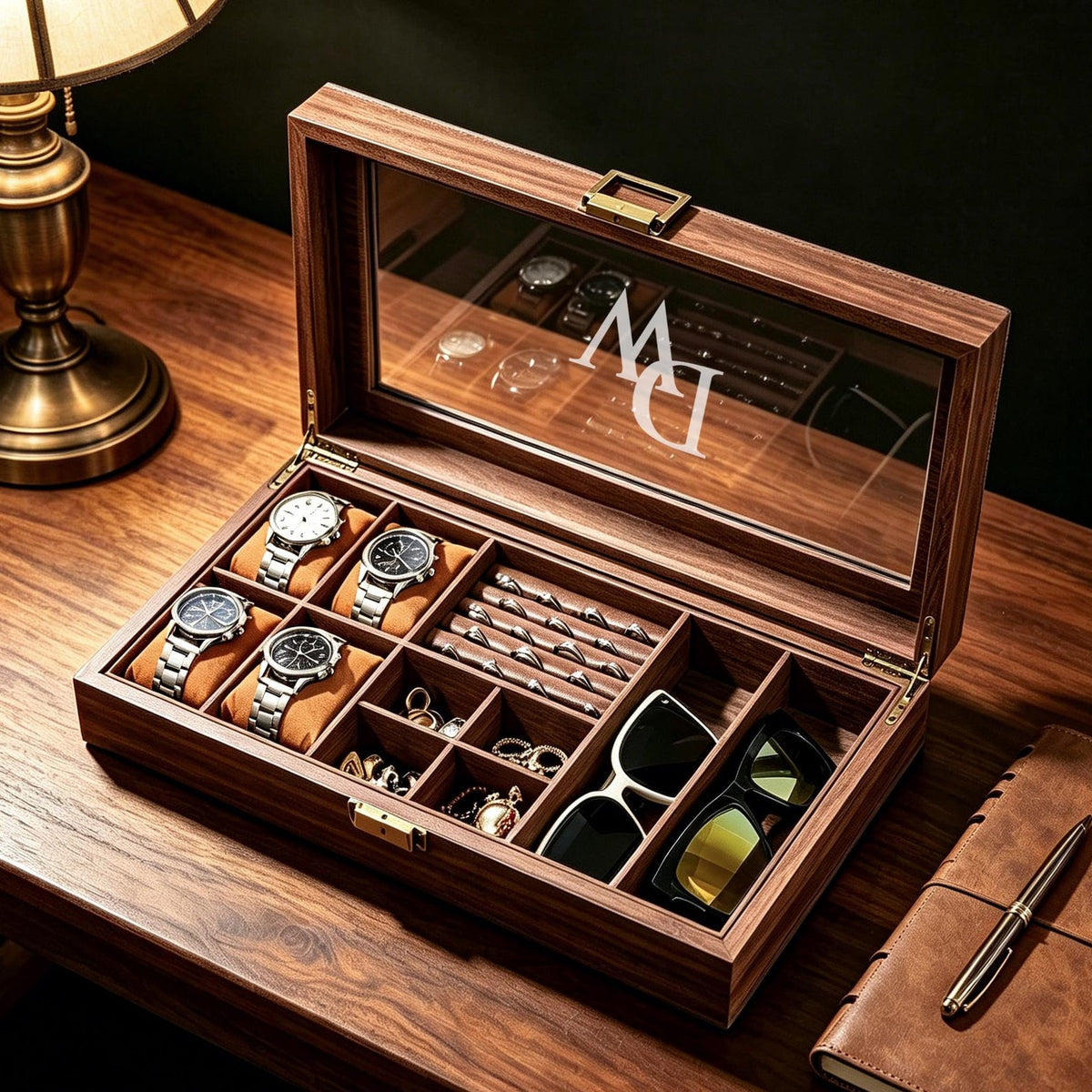Engraved Leather Jewelry Box for Men,Jewelry Case Holder,Custom Leather Watch Case,Birthday Gift, 1st Anniversary Gift For Him,Men's Gift