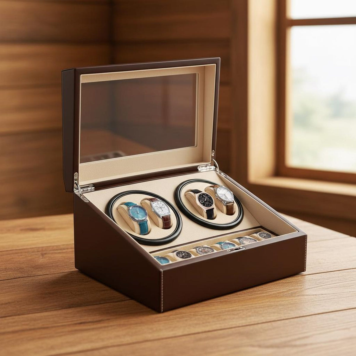 4+6 Watch Winder Box, Automatic Watch Organizer, Watch Storage Case, Luxury Watch Display Box, PU Leather Watch Holder, Gift for Him