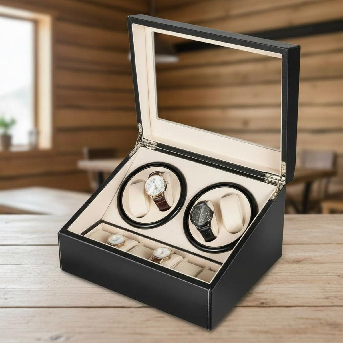 4+6 Watch Winder Box, Automatic Watch Organizer, Watch Storage Case, Luxury Watch Display Box, PU Leather Watch Holder, Gift for Him