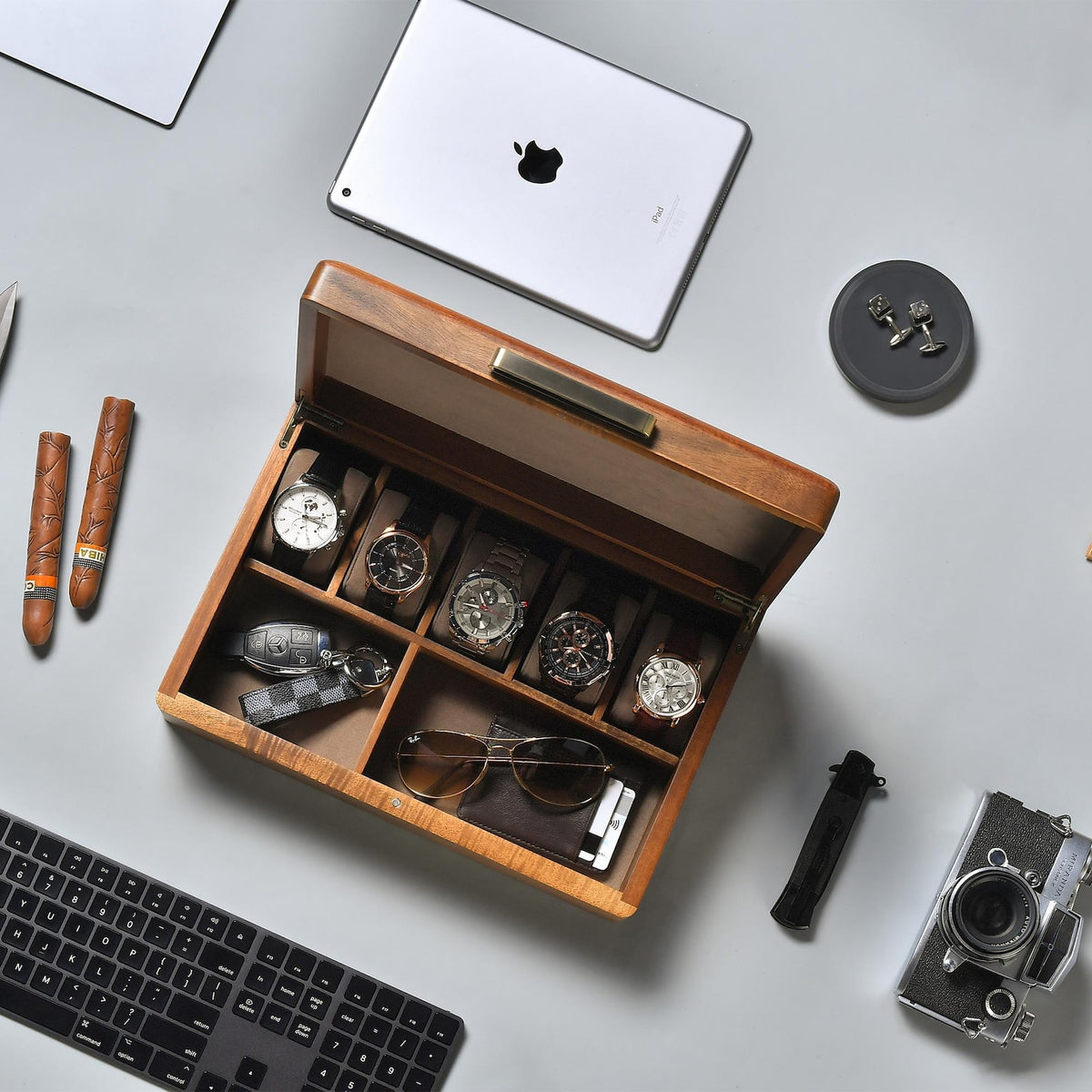 Mens gift ideas for boyfriend keepsake box anniversary gift for him jewelry case wooden box closet organizer watch display box engraved