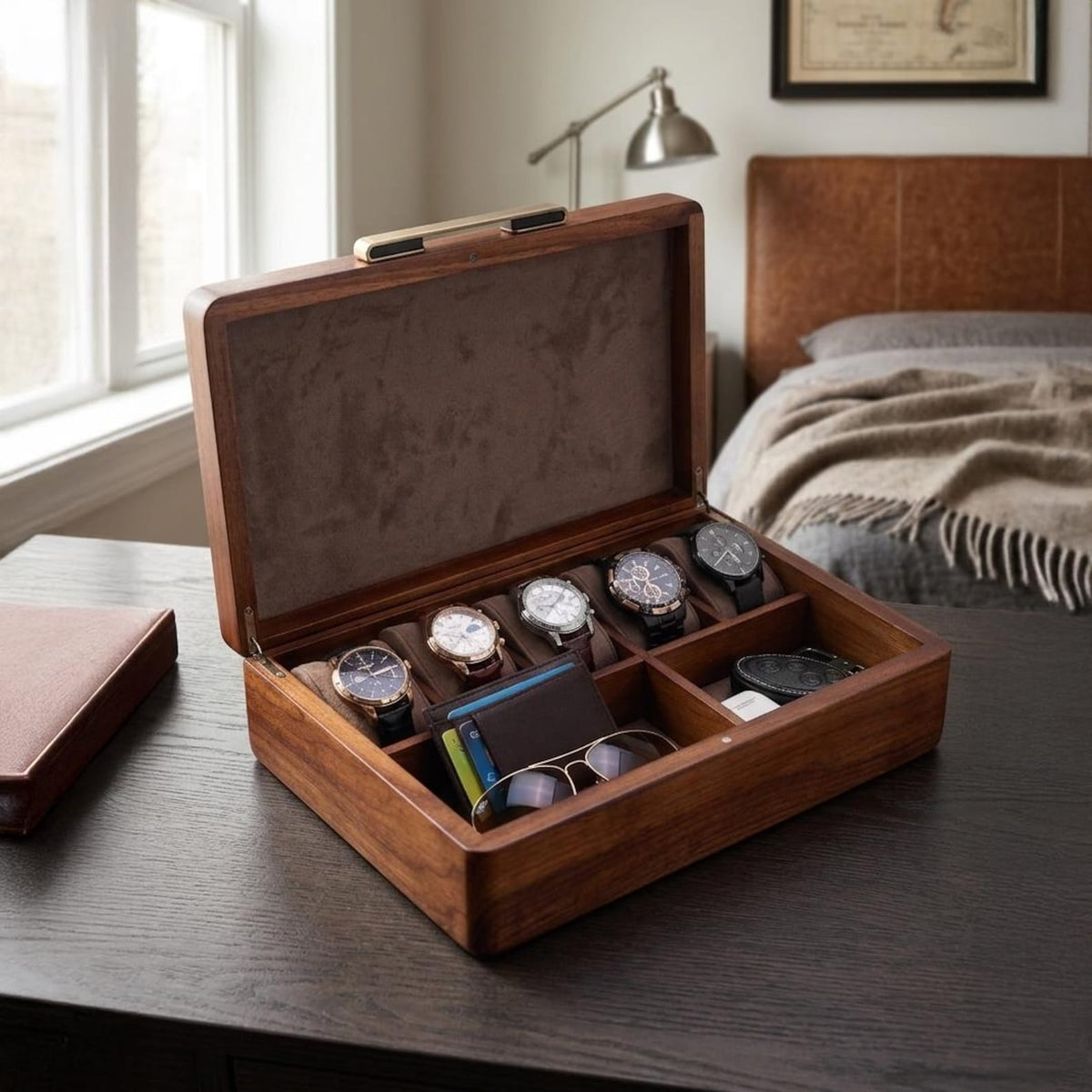 Mens gift ideas for boyfriend keepsake box anniversary gift for him jewelry case wooden box closet organizer watch display box engraved