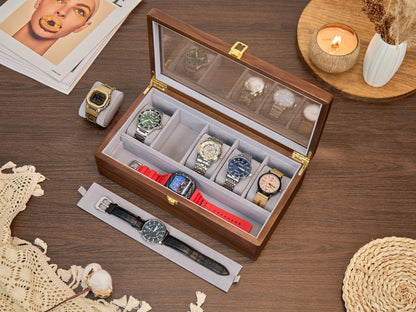 Wooden Watch Box for Men, Watch Organizer Case with Glass Lid, Luxury Wood Watch Storage Display, Custom Gift for Husband Dad Boyfriend