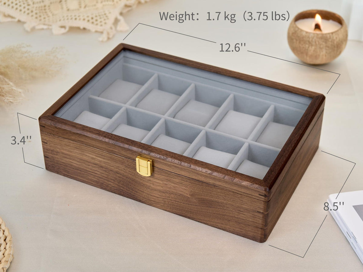 Personalized Wooden Watch Box for Men, Large Custom Engraved Watch Organizer, Luxury Walnut Wood Watch Storage Case, Handmade gift for him
