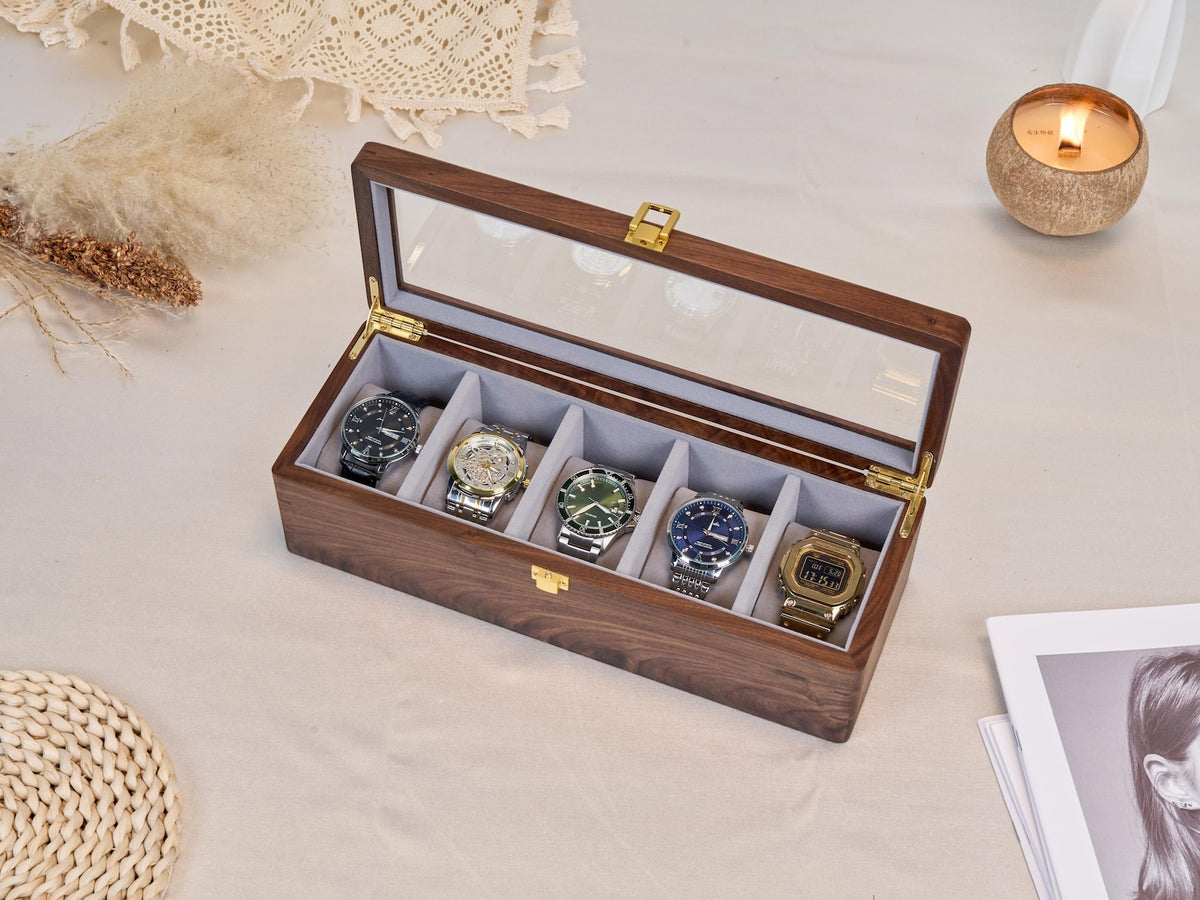 Personalized Wooden Watch Box for Men, Large Custom Engraved Watch Organizer, Luxury Walnut Wood Watch Storage Case, Handmade gift for him