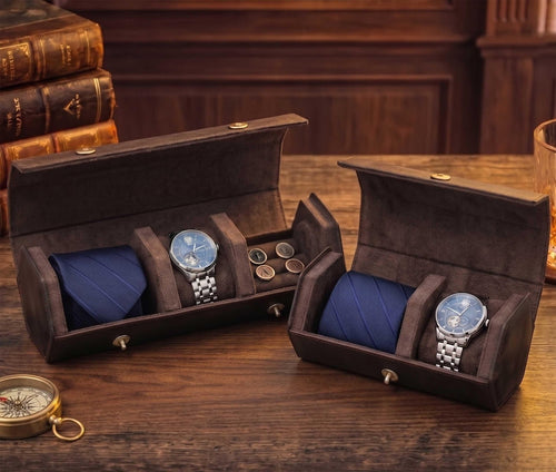 Personalized Vintage Leather Watch Case, Tie Organizer for Men, Custom Travel Watch Roll, Mens Cufflink Storage, Birthday Gift for Husband