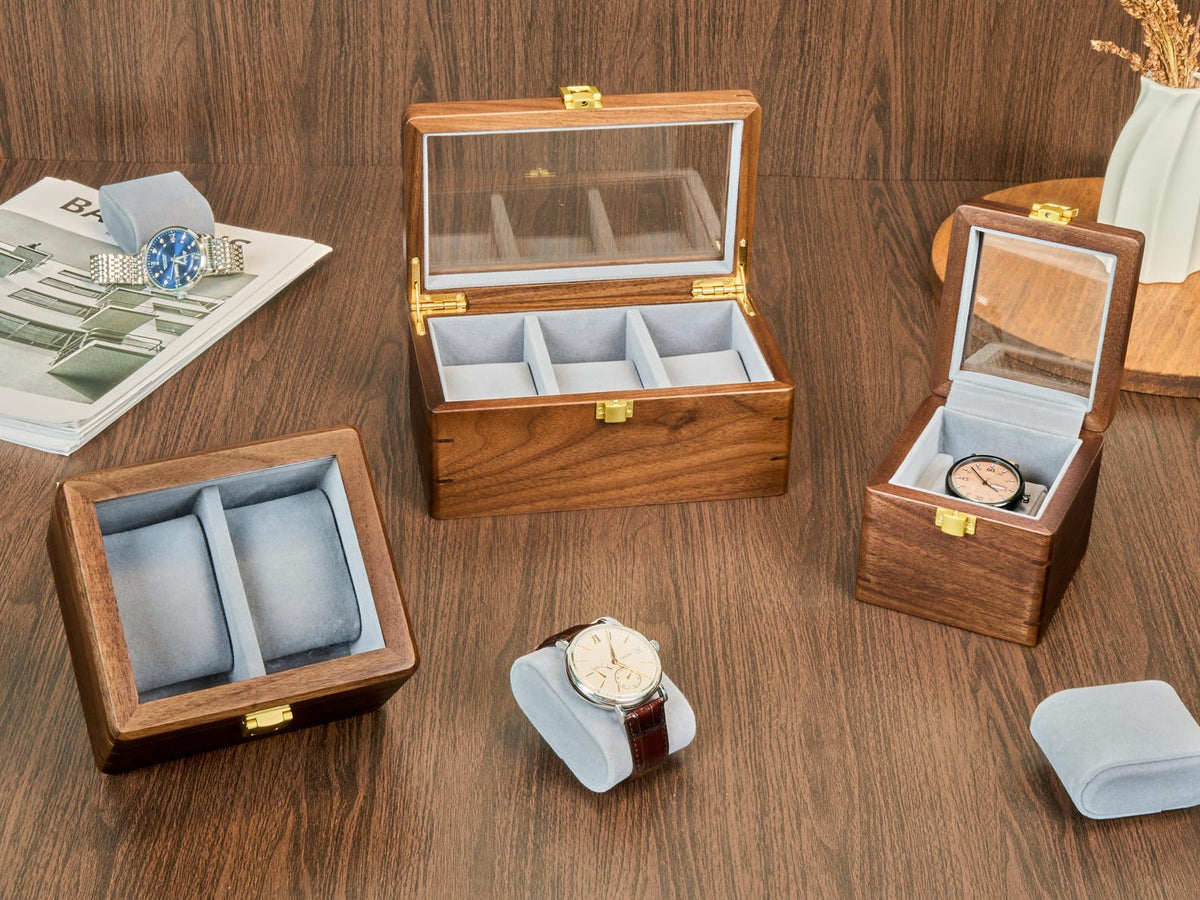 Personalized Wooden Watch Box for Men, Large Custom Engraved Watch Organizer, Luxury Walnut Wood Watch Storage Case, Handmade gift for him