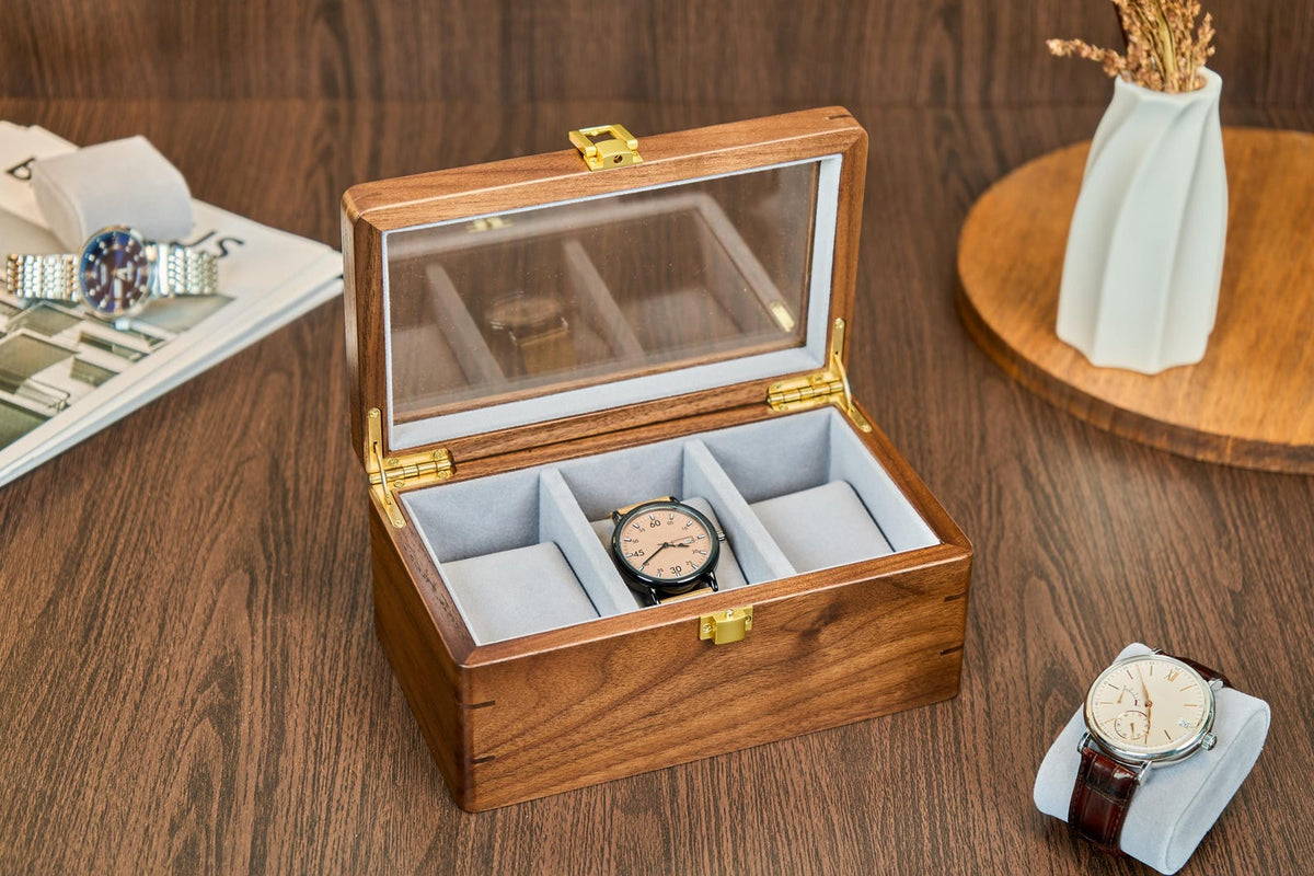 Personalized Wooden Watch Box for Men, Large Custom Engraved Watch Organizer, Luxury Walnut Wood Watch Storage Case, Handmade gift for him