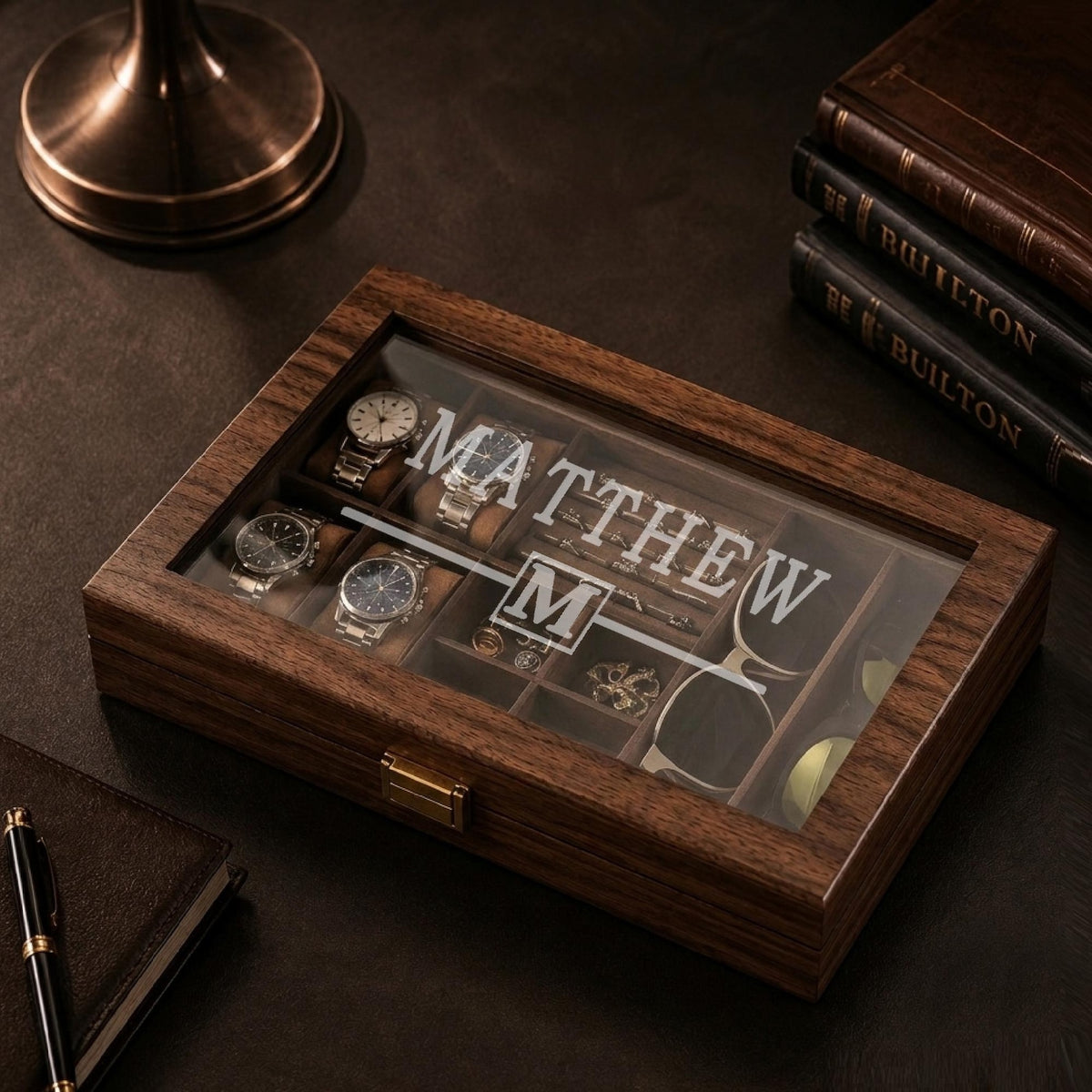 Custom Mens Storage Box,Men's Jewelry Box,Personalized Watch Box Holds Watches, Cufflinks, Sunglasses & More,Vintage Mens Gift,Gifts For Him