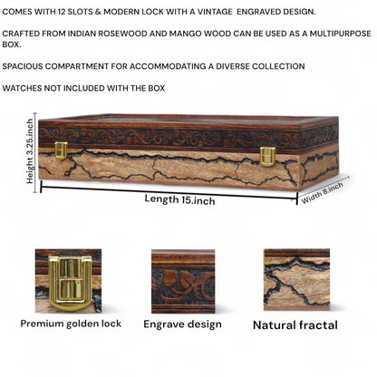 Handcrafted Rosewood Watch Box – Engraved Glass Display Organizer for Men