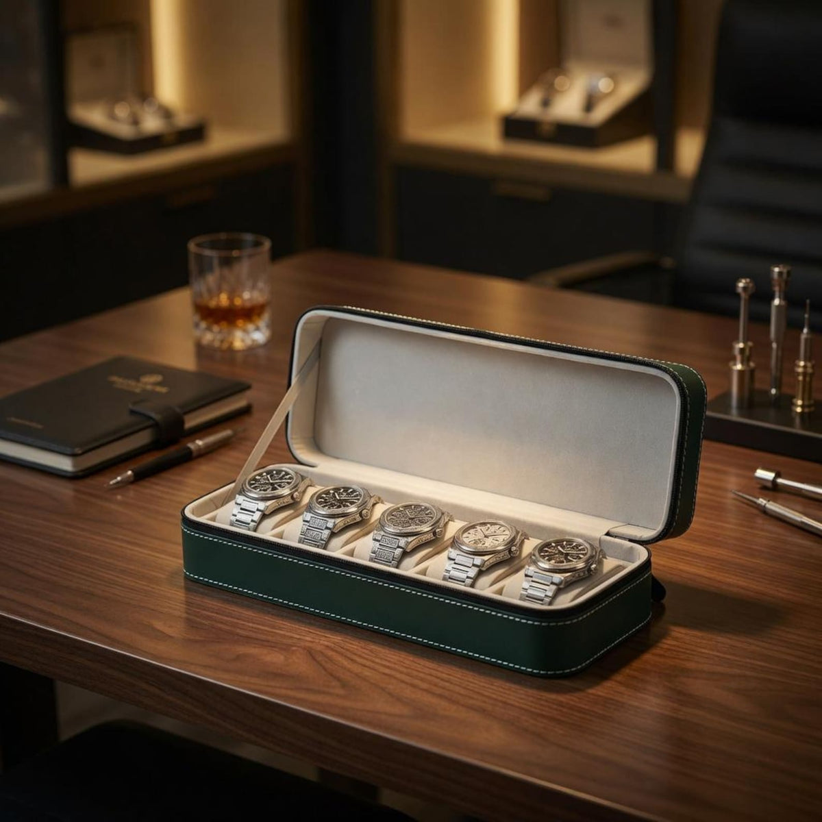 Engraved Watch Display Case 6 10 12 Slot Watch Storage Box Organizer with Zipper Luxury Collector Watch Box Gift for Men