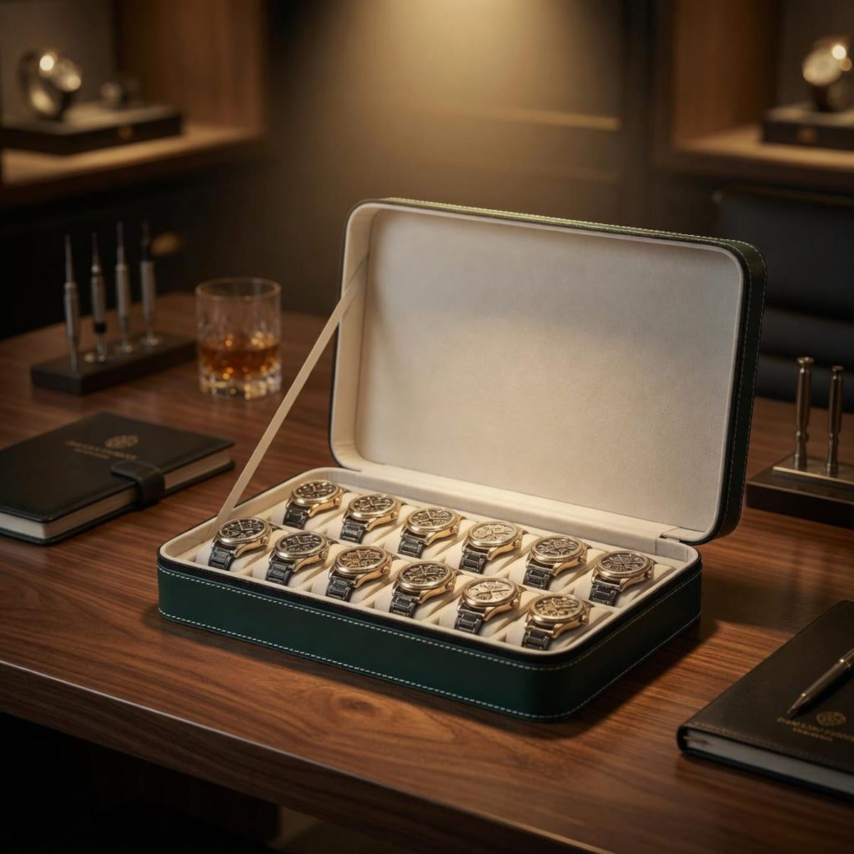Engraved Watch Display Case 6 10 12 Slot Watch Storage Box Organizer with Zipper Luxury Collector Watch Box Gift for Men
