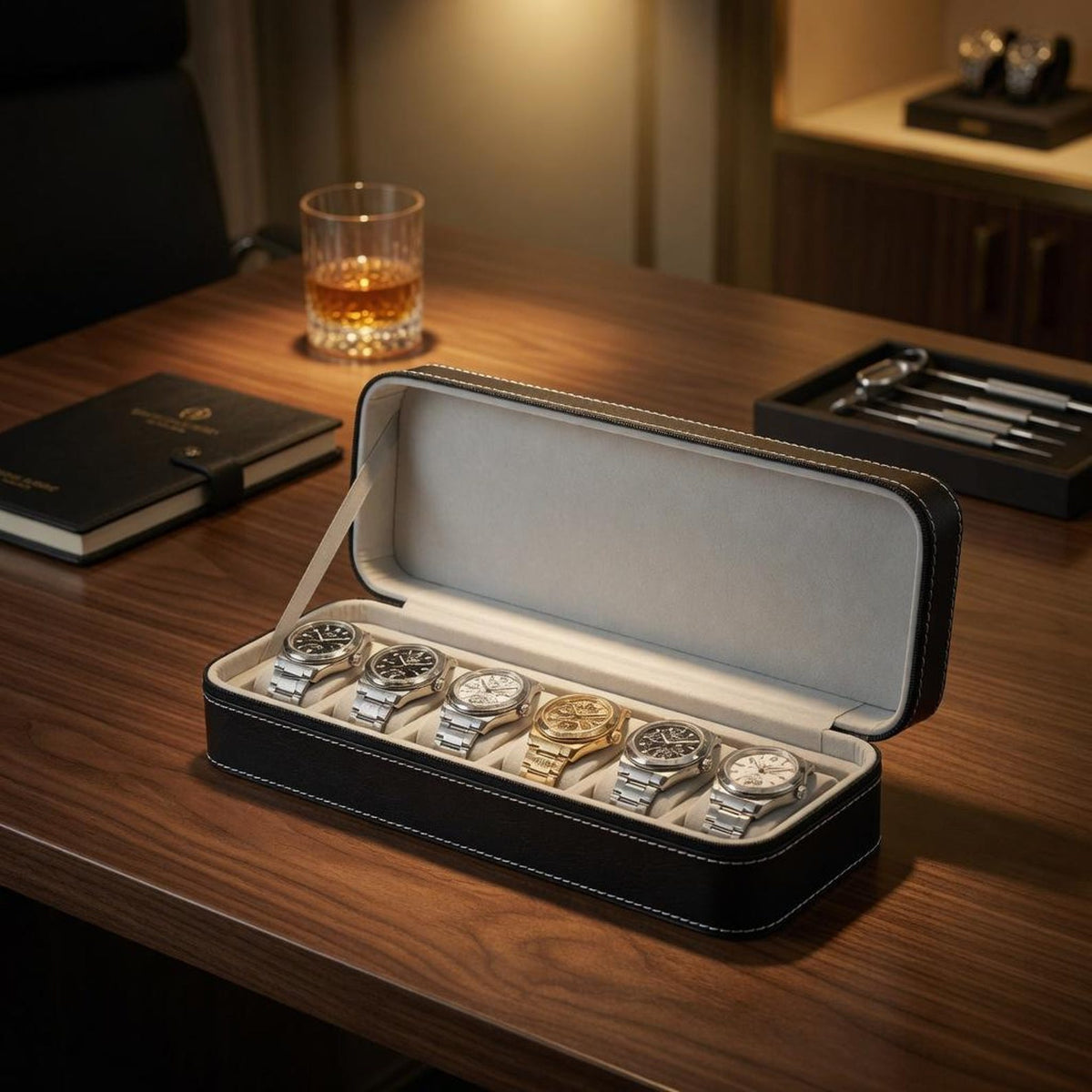 Engraved Watch Display Case 6 10 12 Slot Watch Storage Box Organizer with Zipper Luxury Collector Watch Box Gift for Men