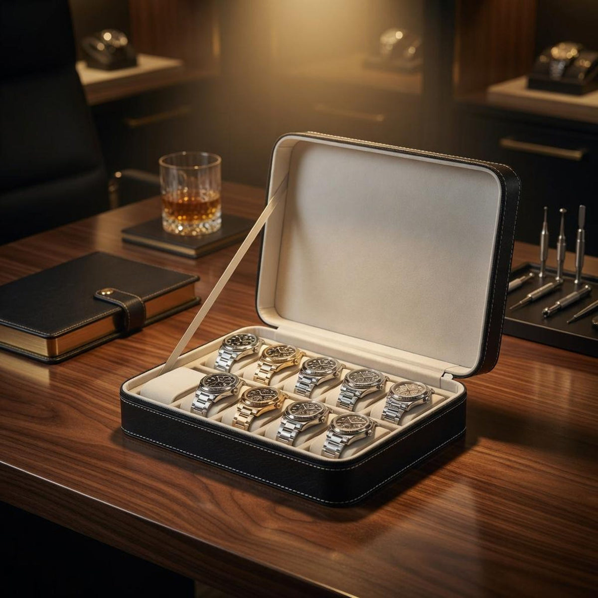 Engraved Watch Display Case 6 10 12 Slot Watch Storage Box Organizer with Zipper Luxury Collector Watch Box Gift for Men