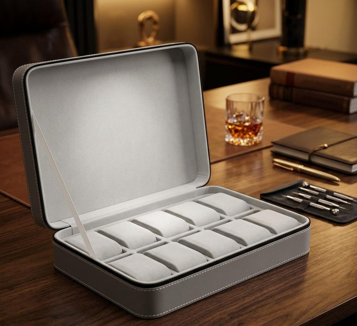 Engraved Watch Display Case 6 10 12 Slot Watch Storage Box Organizer with Zipper Luxury Collector Watch Box Gift for Men