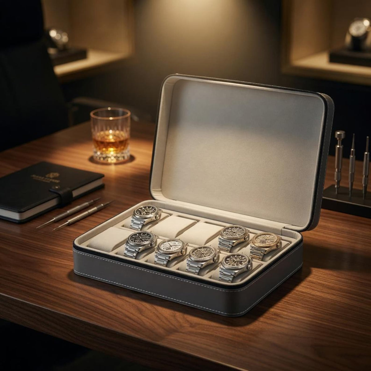 Engraved Watch Display Case 6 10 12 Slot Watch Storage Box Organizer with Zipper Luxury Collector Watch Box Gift for Men