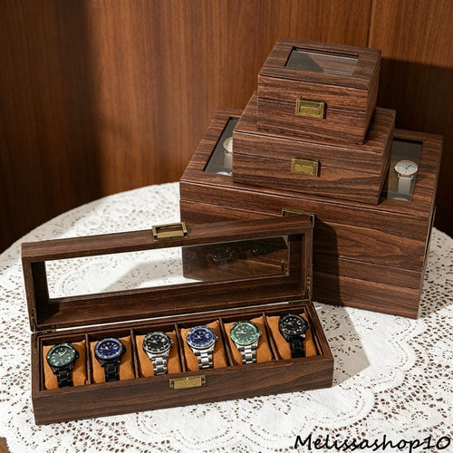 Vintage Wood Grain PU Leather Watch Box, Multi Slot Dustproof Case, Watch and Jewelry Organizer, Display Storage, Velvet Lined, Xmas Gifts.