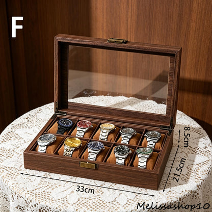 Vintage Wood Grain PU Leather Watch Box, Multi Slot Dustproof Case, Watch and Jewelry Organizer, Display Storage, Velvet Lined, Xmas Gifts.