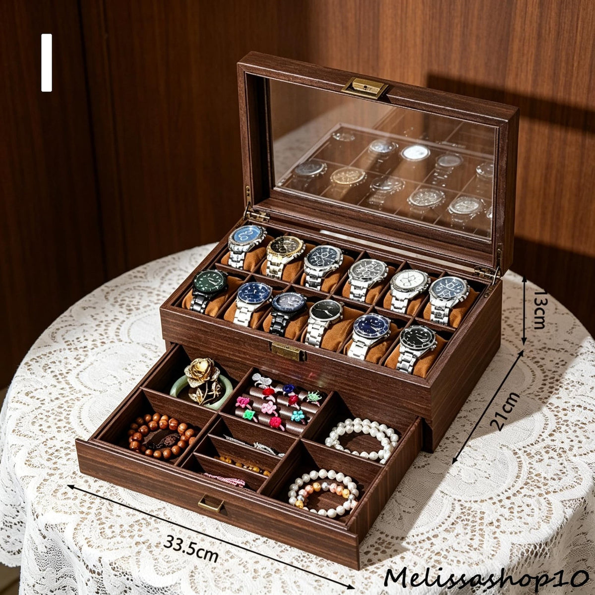 Vintage Wood Grain PU Leather Watch Box, Multi Slot Dustproof Case, Watch and Jewelry Organizer, Display Storage, Velvet Lined, Xmas Gifts.