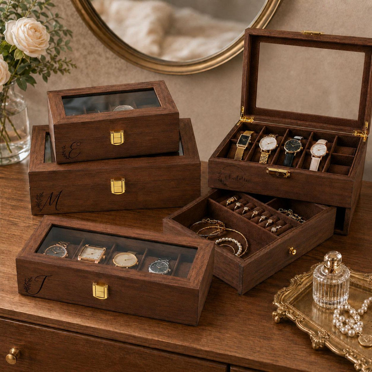 Personalized Wooden Watch Box, Luxury Watch Organizer for Men, Engraved Jewelry Storage Case, Anniversary Gift for Him