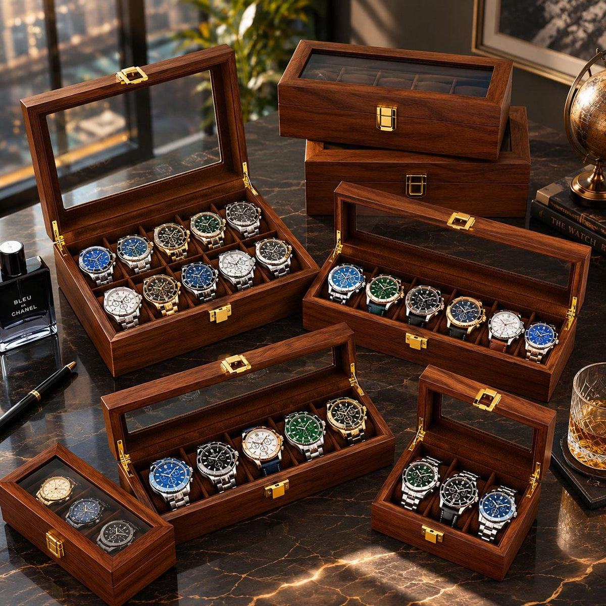Personalized Wooden Watch Box, Luxury Watch Organizer for Men, Engraved Jewelry Storage Case, Anniversary Gift for Him