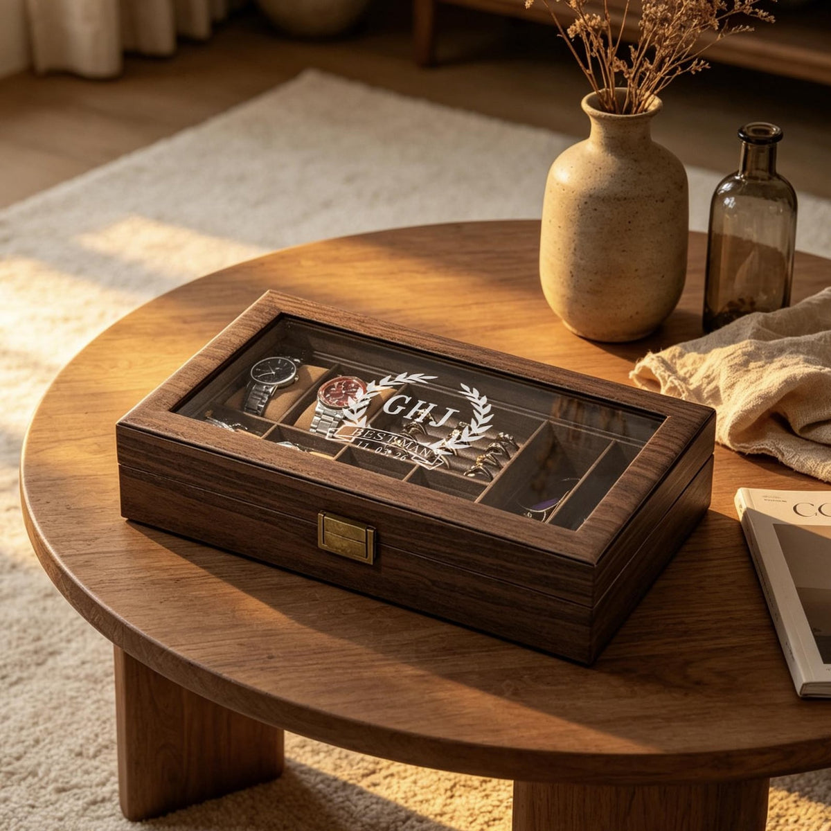 Custom Mens Watch Box, Men watch and jewelry box, Anniversary Gifts for Men
