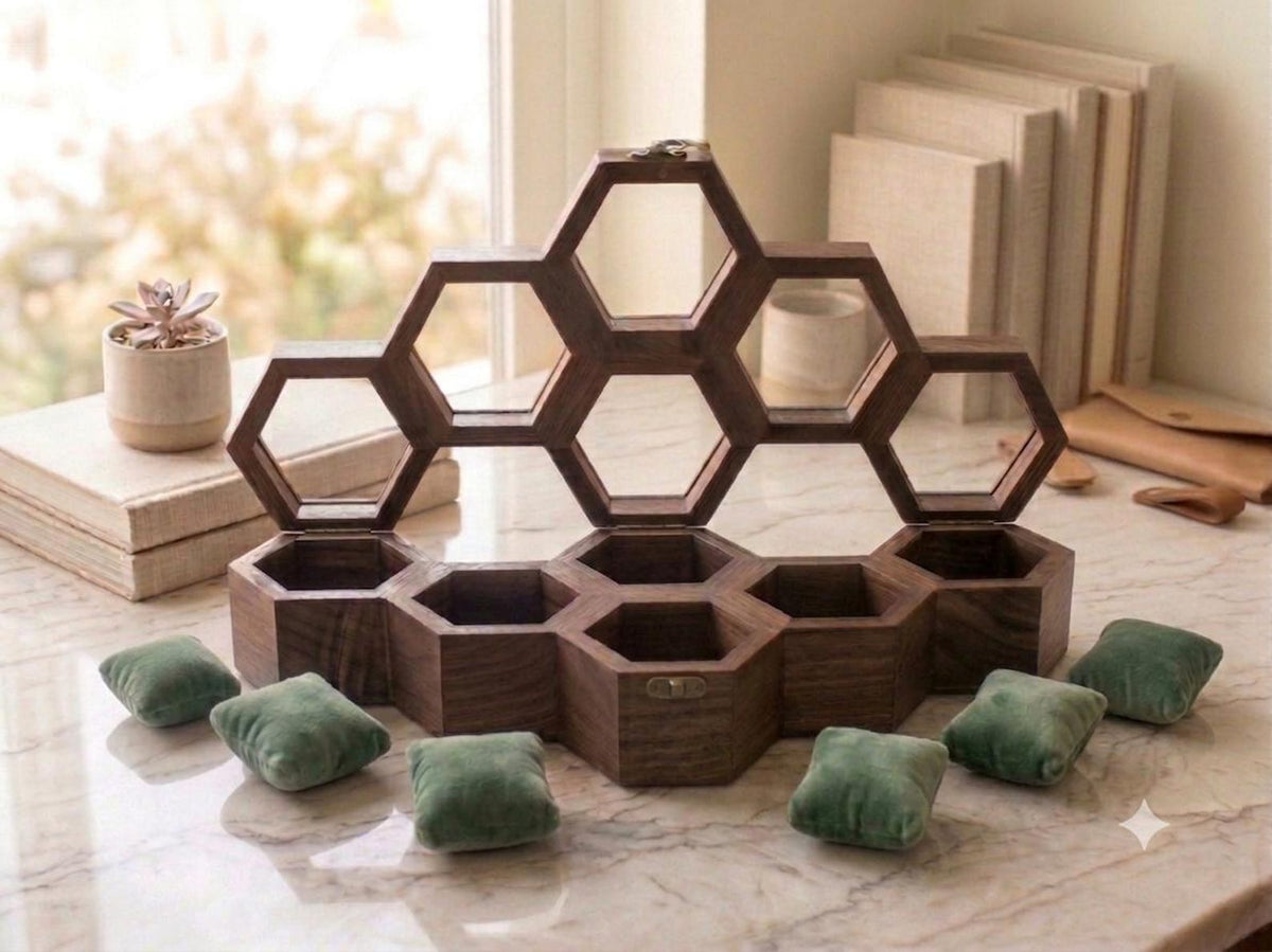 Personalized Honeycomb Watch Box, Indian Rosewood watch Display Case, Engraved Gift