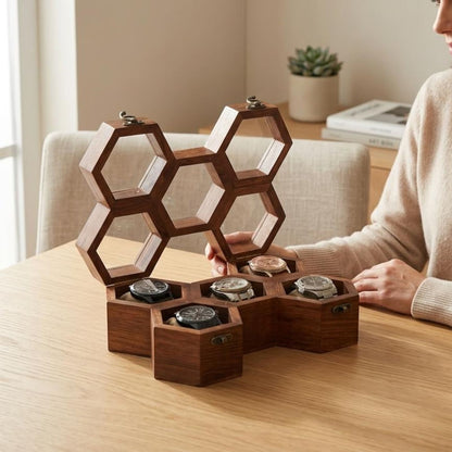 Honeycomb Wooden Watch Box | Handcrafted Hexagon Organizer