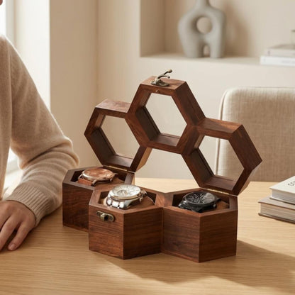 Honeycomb Wooden Watch Box | Handcrafted Hexagon Organizer