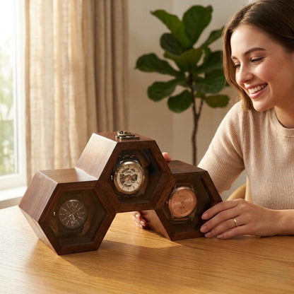 Honeycomb Wooden Watch Box | Handcrafted Hexagon Organizer