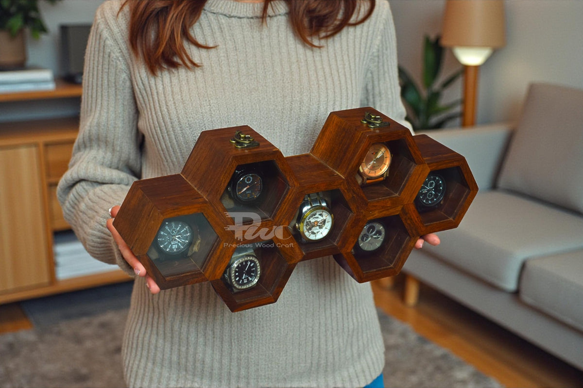 Honeycomb Wooden Watch Box | Handcrafted Hexagon Organizer