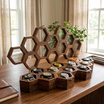 Honeycomb Wooden Watch Box | Handcrafted Hexagon Organizer