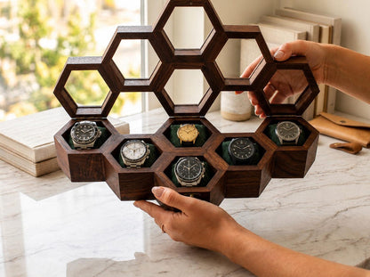 Personalized Honeycomb Watch Box, Indian Rosewood watch Display Case, Engraved Gift