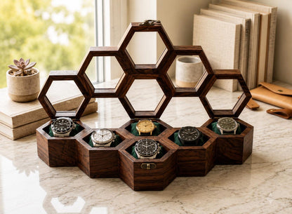 Personalized Honeycomb Watch Box, Indian Rosewood watch Display Case, Engraved Gift