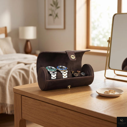 Leather Watch Roll Organizer, Luxury Travel Jewelry Storage Case