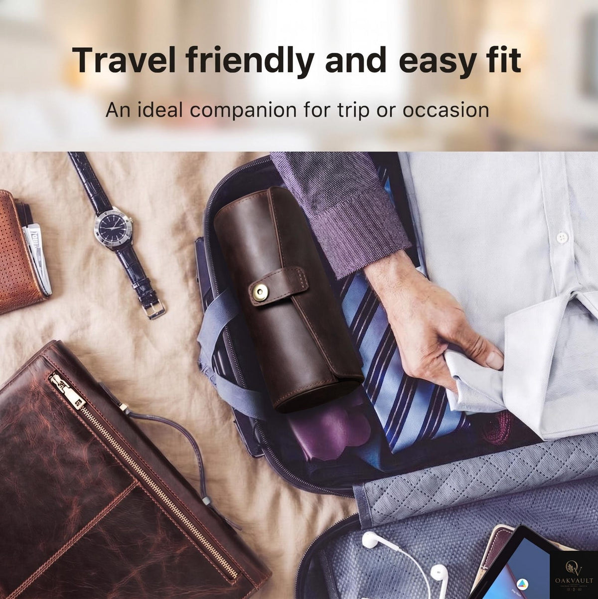 Leather Watch Roll Organizer, Luxury Travel Jewelry Storage Case