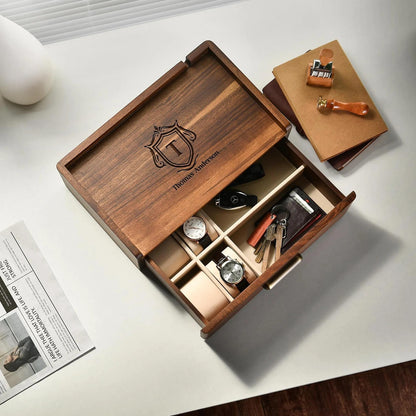 Custom Dresser Organizer for Son Graduation Gift Wooden Accessory Storage Tray Personalized Watch Valet Box Adult Milestone