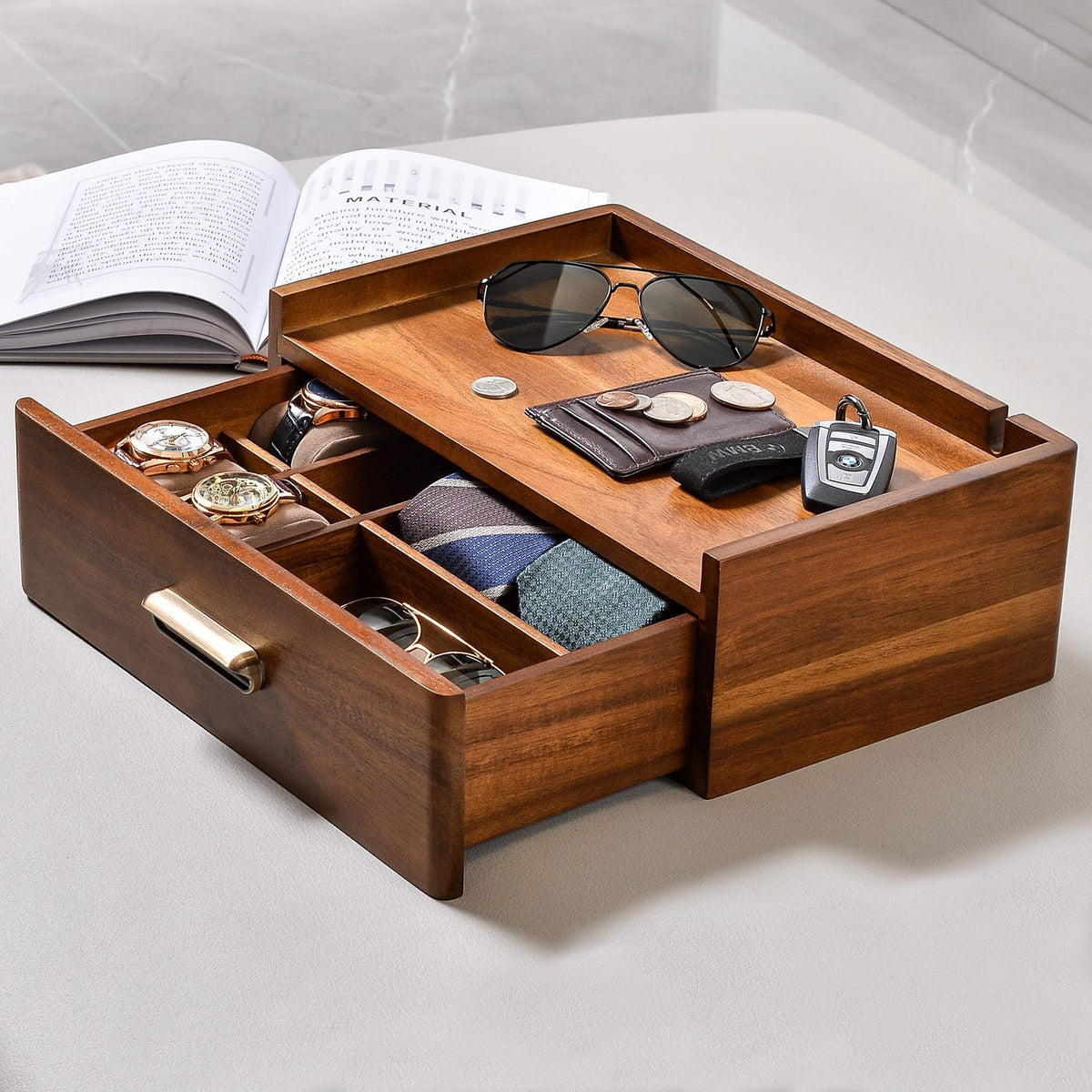 Custom Dresser Organizer for Son Graduation Gift Wooden Accessory Storage Tray Personalized Watch Valet Box Adult Milestone
