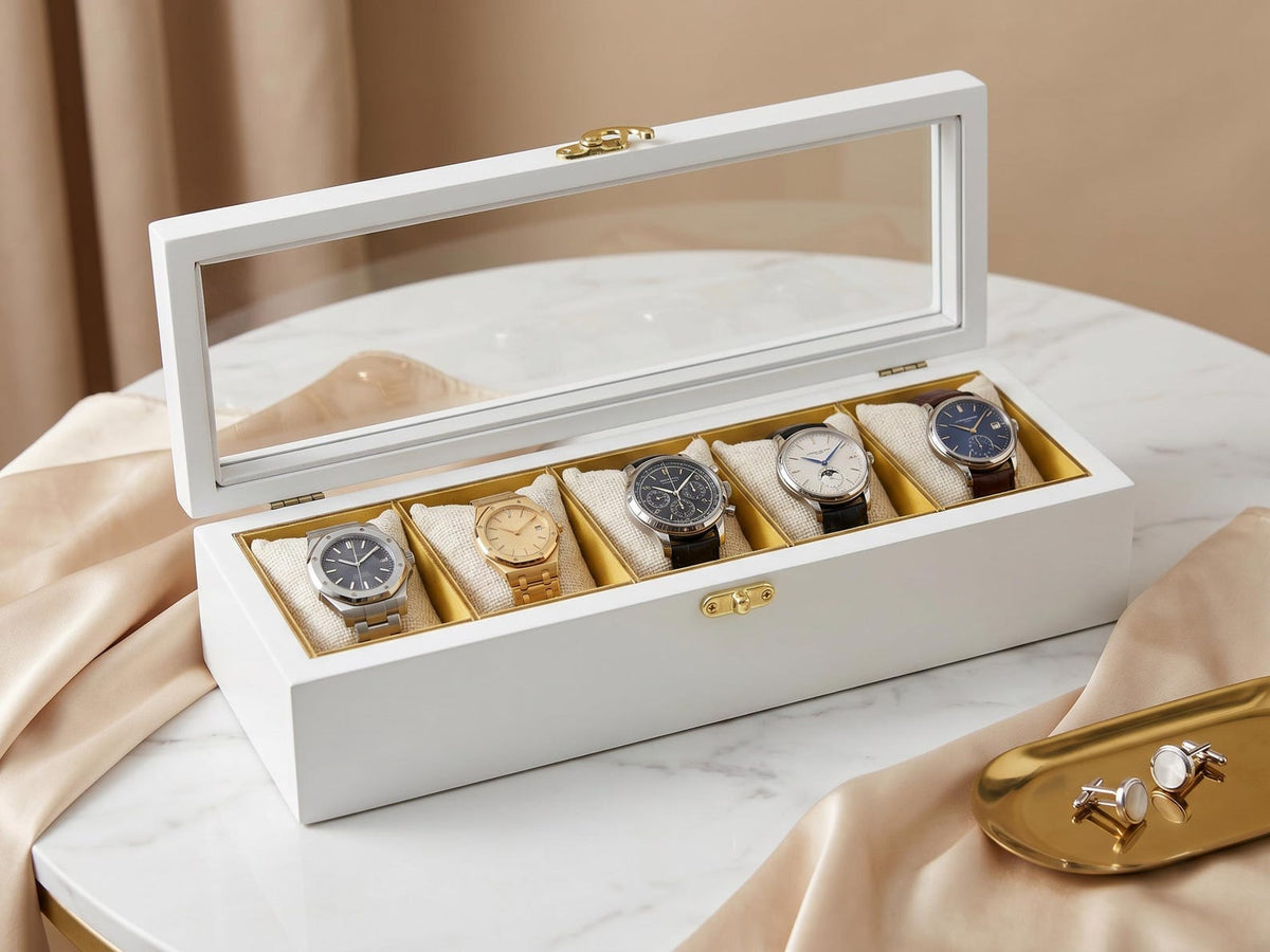 Watch Box for Men, Glass Top Display Case, 3 5 10 Slot Holder for Watches and Accessories, Fathers Day Gift, Anniversary Gift for Husband
