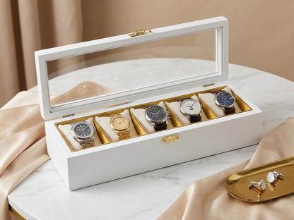 Watch Box for Men, Glass Top Display Case, 3 5 10 Slot Holder for Watches and Accessories, Fathers Day Gift, Anniversary Gift for Husband